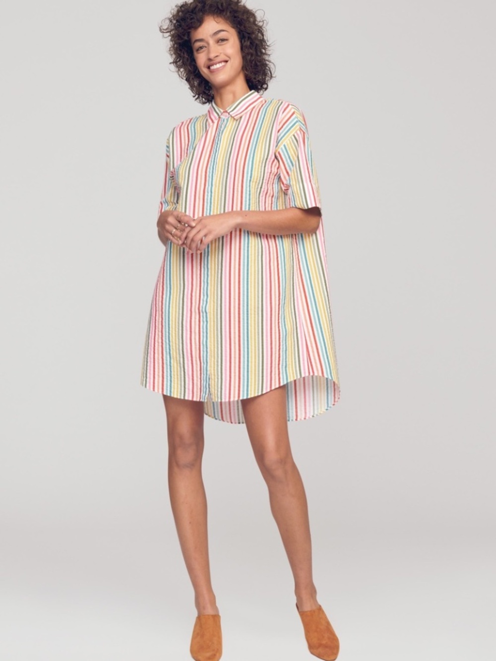 Bonobos Women’s Riviera Shirt Dress Rainbow Stripe Seersucker Cutout Small